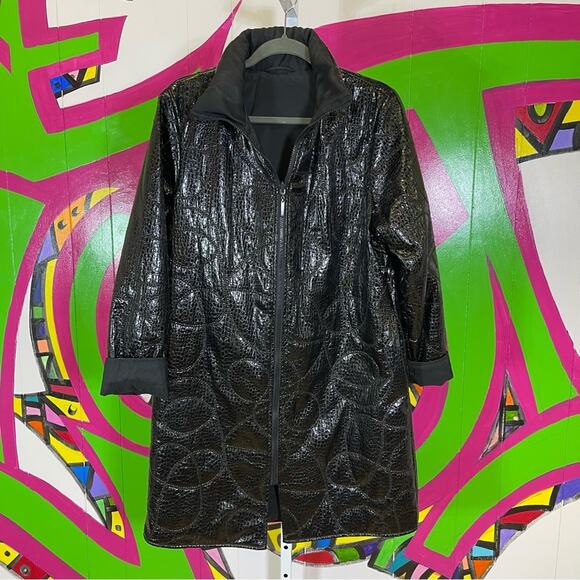 Mycra Pac Life Floral Textured Reversible A-Line Rain Coat Black/Black S/M - Picture 1 of 6